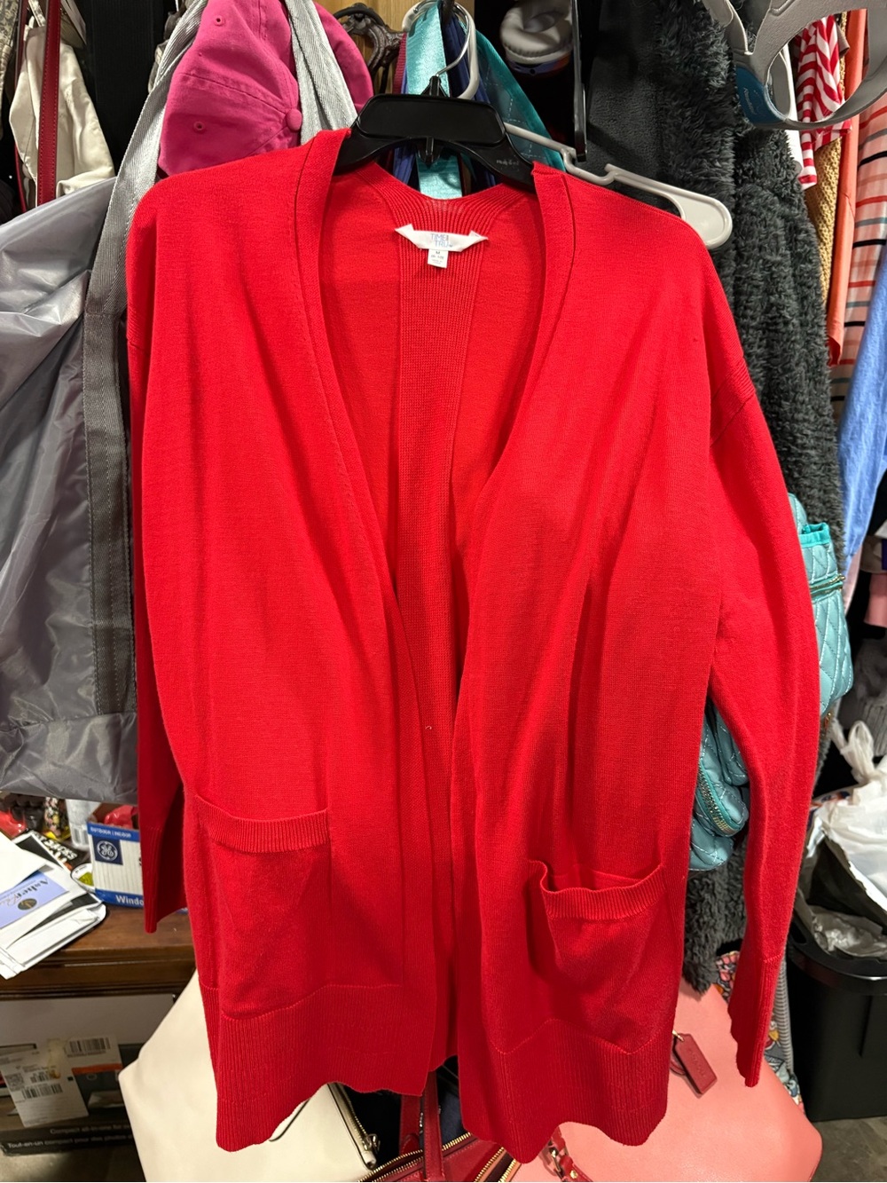 Time and Tru Bright Red Open-Front Women's Cardigan